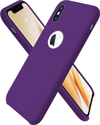 Image of DIZORO Liquid Silicone Soft Back Cover for iPhone X & XS Case, Shockproof Slim Camera & Full Body Protection Non Yellowing Cover with Microfiber Lining & Logo Cut (5.8 Inch) -Violet