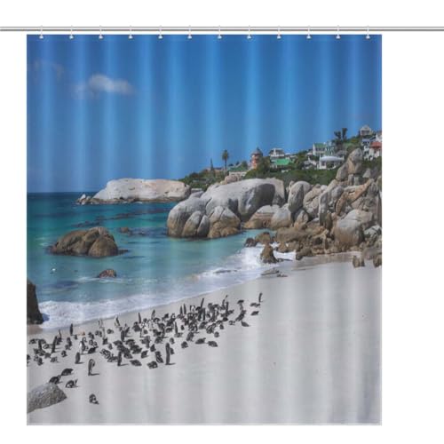 Ocean Shower Curtain Penguins by The Ocean in South Africa Bathroom Decor Waterproof Fabric Shower Curtain Set with Hooks 72x72 Inch