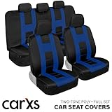 carXS Forza Blue Seat Covers for Cars Full Set – Two-Tone Front Seat Covers with Matching Rear...
