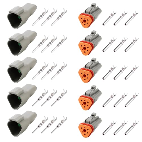 GUIRUIMOON Deutsch DT 3 Pin Connector Kit, Waterproof Male Female Plug Socket Quick Disconnect,Stamped Contacts Gauge 14-20 AWG Wire for Cars, Motorcycles.(3P 5 sets)