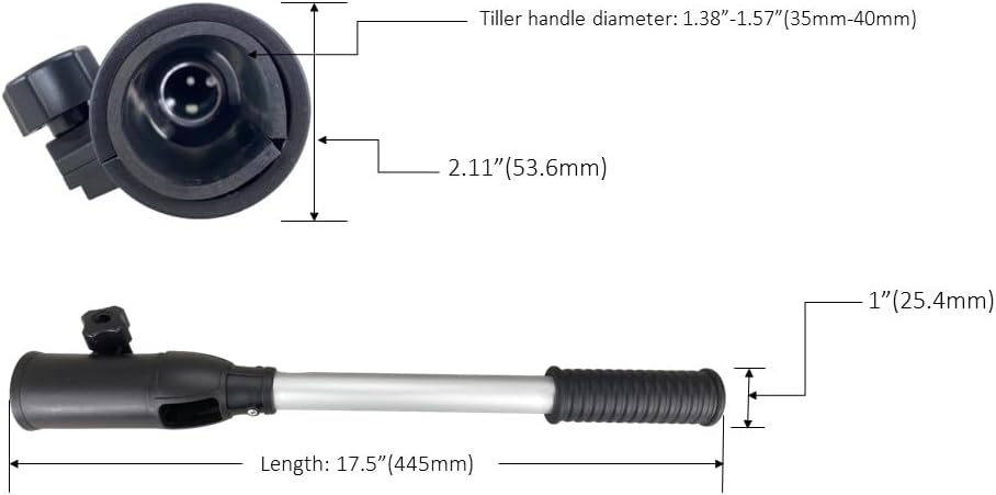 Pactrade Marine Boat Tiller Handle Extension Ergonomic Grip Anodized Aluminum Tubing Suitable for Outboard and Hand-Operated Universal Trolling Motor (Fixed Length 17.5")