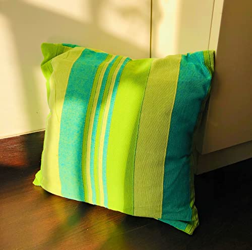 Image of RANGBHAR Handloom Cotton 220 TC Cushion Covers With Concealed Top Zip, Striped /Solid Cushion Covers For Living Room, 16 X 16 Inch, Green, Pack Of 5