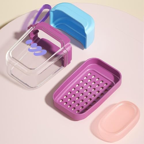 Image of New Cute Travel Soap Case with Draining Tray & Lid - Leakproof Portable Soap Container Box with Strap, Dual Layer Soap Holder for Bathroom, Gym, Camping, Shampoo Bar Storage Travel Essentials
