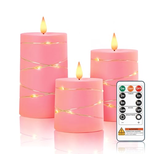 Bougies électriques sans flamme avec minuteur et guirlande lumineuse fausse bougie rose