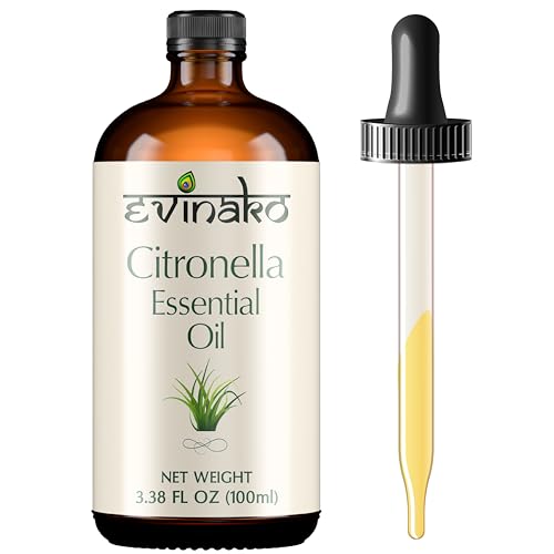 Evinako Citronella Essential Oil 100ml (3.38 fl oz) - 100% Pure Therapeutic Grade, Perfect for Aromatherapy, DIY Skincare, and Fresh Indoor & Outdoor Use