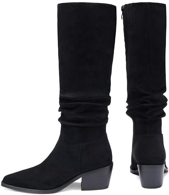 Knee High Boots Women Classic Chunky Heel Pointed Toe Tall Boots For Women low Heel Side Zipper folds Boots
