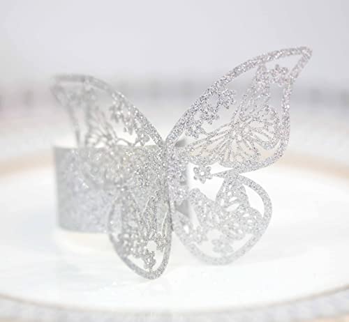 100 Pcs Napkin Rings Butterfly Shape Frosted Paper Napkin Holder For Weddings Party Serviette Table Decoration Restaurant (Silver) #TOP1