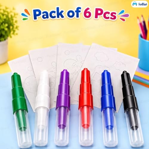 Image of FunBlast Blow Pens - Magical Coloring Spray Blow Pens for Kids Children, Pack of 6 Pcs Spray Blow Marker Sketch Pen for Kids, Fun Drawing Arts Crafts Colour Pens for Return Gifts, Multicolor