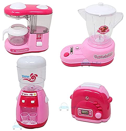 VAGHASIYA SALES® Household Set for Kids (Set of 4) Mixer, Coffee Maker, Atta Maker, Toaster | Pretend Play Set | Home Appliances Kitchen Play Sets Toys -Pink Color (hh-Toaster Mixer JUICER ATAMAKER)