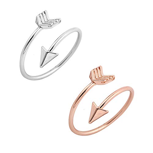 METTU Silver and Rose Gold Open Adjustable Love Arrow Ring for Girls (R+S)