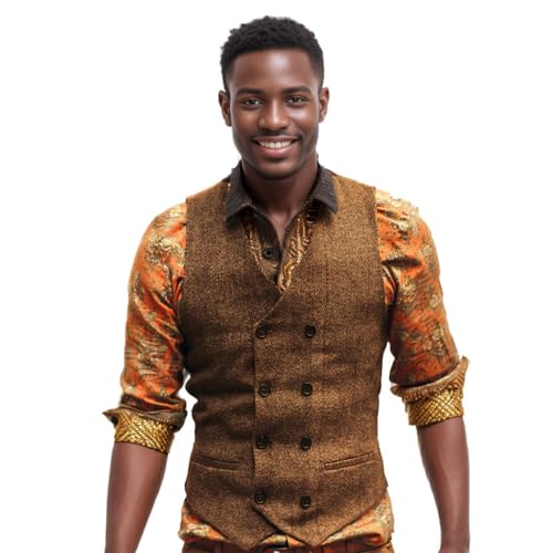 Allingentle Vest for Men Green Vest Men Wool Herringbone Tweed Formal Dress Vest Jacket For Men Business Casual Medieval Mens Fashion Waistcoat Work Vest for Men