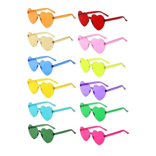 BIRDDIE Lot de 12/24/36 Lunettes de Soleil Cœur Coloré Lunette de Soleil Plastique Hippie Rétro Transparentes Multicolores Lunettes sans Monture pour Carnaval Fête Anniversaire