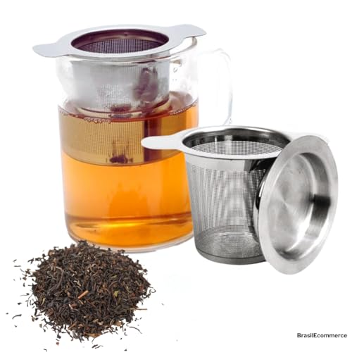 Infusor Filtro Coador de Chá em Aço Inoxidável com Tampa e Duas Alças para Apoio Durável Eficiente e