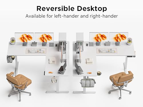 Image of WALKINGDESK 75x61 Inches Reversible L Shaped Standing Desk Height Adjustable with Cup Holder, Electric Corner Computer Workstation for Home Office, Sit Stand up Gaming Desk with Cable Management White