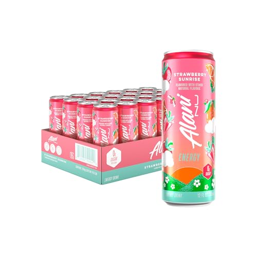 Image of Alani Nu STRAWBERRY SUNRISE Sugar Free, Low Calorie Energy Drinks, 200mg Caffeine, Biotin B Vitamins, Zero Sugar, 10 Calories, 12 Fl Oz Cans, 24 Pack