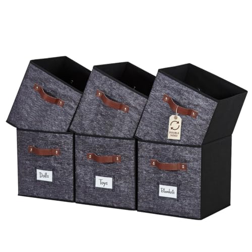 Image of DECOMOMO Storage Bins | Cube Storage Bin with Label Holders, Fabric Storage Cubes for Organizing Shelves Closet Toy Clothes (10.5 inch x 11 inch / 6pcs, Black Pattern)