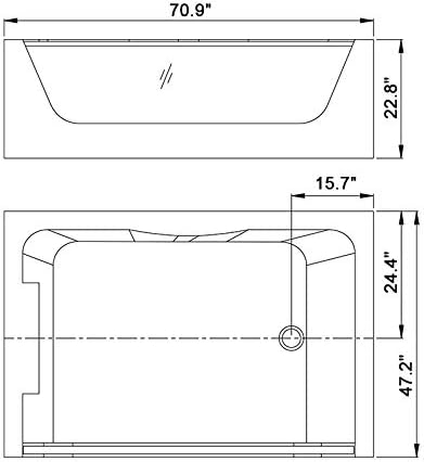 Miniatura 8 de BHBL Bañera de hidromasaje de 71 x 47 pulgadas, para 2 personas, bañera de hidromasaje, bañera independiente rectangular con panel de computadora,