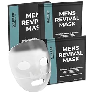 Mens Revival Mask|2pc Hydrating Hydrogel Mens Face Mask with Hydrolyzed Marine Collagen, Vitamin E, Hyaluronic Acid, Aloe|Oversized, Beard-Friendly Sheet Mask for Men| Relaxing Collagen Face Mask