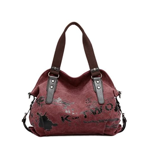 Bolsa de mão feminina casual vintage Hobo Canvas bolsa de ombro bolsa de uso diário bolsa de compras, Burgundy, 19.68''H* 15.74''L* 6.29''W