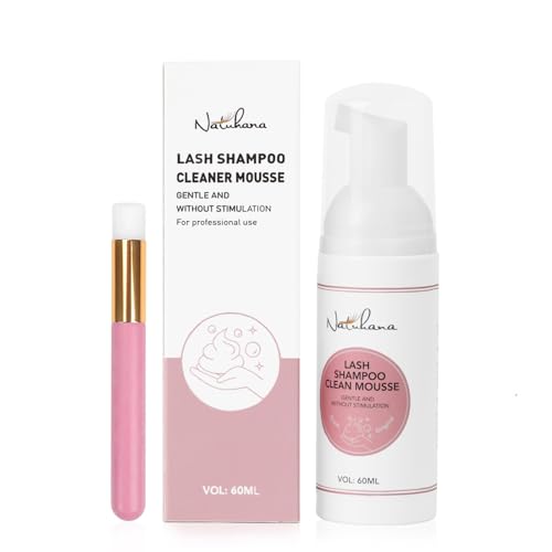 Lash Shampoo Kit & Brush, 2.04 fl.oz/60ml Gentle Foaming Cleanser Eyelash Wash for Extensions and Natural Lashes, Safe Makeup Remover Suppiles for Salon Use and Home Care