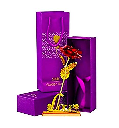 Artificial Flowers Red Rose with Love Stand (Red;Gold//1 Golden Red Rose 1 Love Stand)-image-29