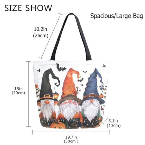 Cute Dressed Gnomes Bats Halloween Extra Large Canvas Gym Shoulder Tote,Durable Reusable Daily Top Handle Bag for Mens Womens Yoga Weekender Picnic Beach Travel Market Shopping4