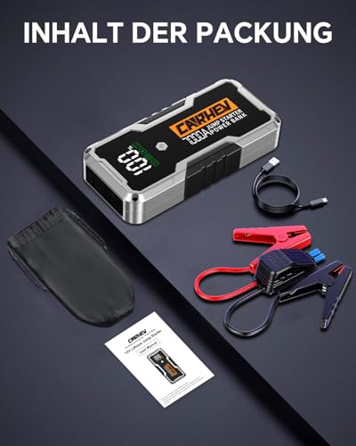 Polaritäts-Check und 24.000mAh Kapazität für 50 Starts - Detailansicht von CARHEV 7000A Starthilfe Test 2026 – Dealfo...