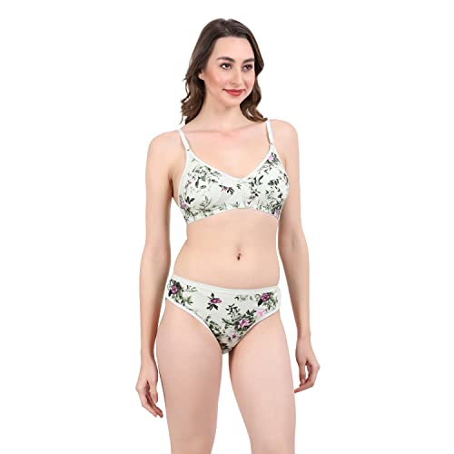 Image of Women Non Padded Wirefree Pure Cotton Printed Multicolor Bra & Penty Set 2 Pack Combo