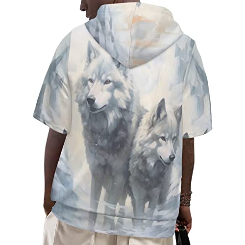 JooMeryer Men's Novelty 3D Graphic Print Hoodie Short Sleeve Drawstring Pullover Hooded Sweatshirt2