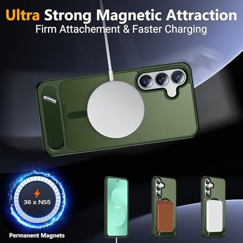 Image of SPIDERCASE Magnetic for Samsung Galaxy S25 FE Case, [3 Stand Ways][ Military Grade Drop Protection] with Invisible Stand Slim Phone Case for S25 FE 5G,Green