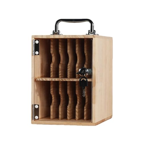 Armario de pared para teléfono celular, caja de almacenamiento de madera de pino con 36 ranuras con cerradura y asa para aula, oficina, gimnasio y uso público, almacenamiento seguro y organizado