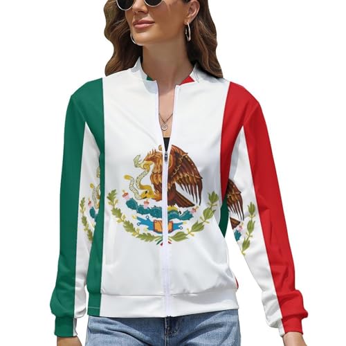 Image of Grunge Mexico Flag Zip Up Jackets for Women Lightweight Sweatshirt Golf Fashion Coat Casual Windbreaker Top L