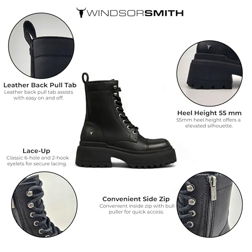 Windsorsmith Womens Black Leather Chunky Platform Combat Boots - Destroy2