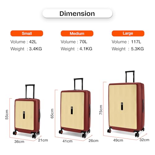 Image of Nasher Miles Zanzibar TSA Lock Hard-Sided Polycarbonate 8 Wheels Double Spinner Check-in Luggage Yellow Maroon 24 inch |65cm Trolley Bag| Suitcase,Medium