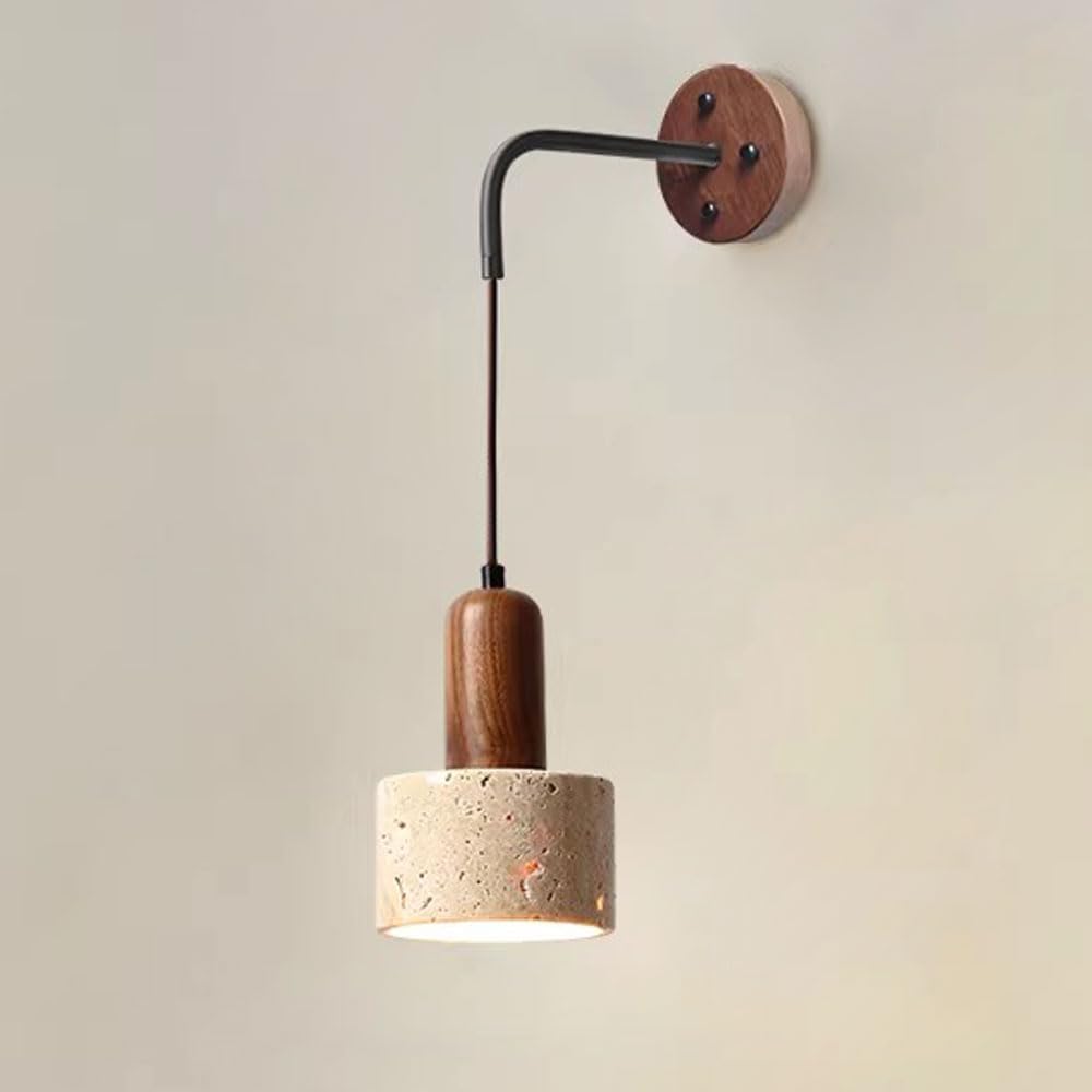 HAIDU E26 Screw Yellow Travertine Wall Lamp, 6.3in Natural Stone Wall Light, Modern Industrial Style Wall Sconce, Bedside Dressing Table Stairs Decorative Lighting Fixtures