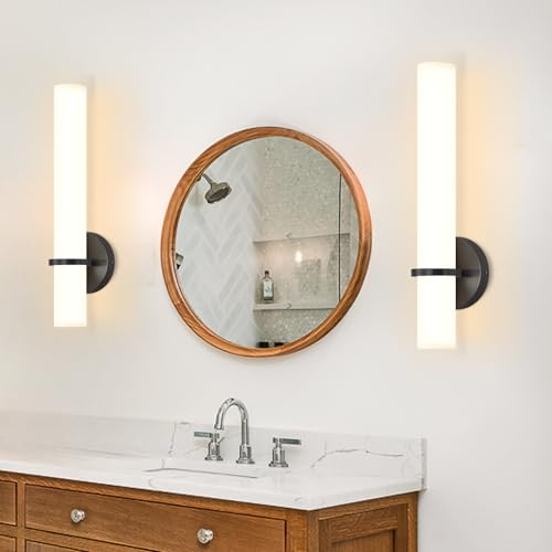 Image of LED Dimming Wall Sconces 8W, 3000K Warm Lights Dimmable, White Lampshade Bathroom Vanity Lighting Wall Light Fixtures for Bedroom Dining Living Hallway, Black