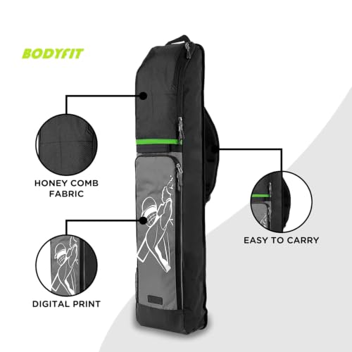 Image of Bodyfit Heavy Duty Plastic Premium Cricket Kit Set | Lightweight| Full Size| | Hard Plastic Bat| Premium Cricket Wicket Set l 3 Stumps+2 Bails+1 Stand Set, 1 Ball. (Cricket Set+Bag)