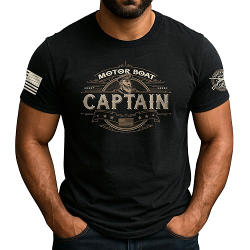Motor Boat Captain T-Shirt Cruise Shirts for Men Vintage Funny Tshirts Funny Cruise Shirts 5 (Black-L)