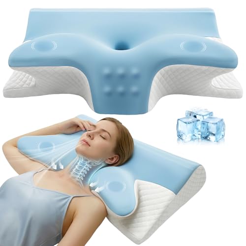 Honfay Almohada para Dormir de Lado y Boca Arriba 14cm Azul