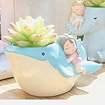 Resin Pot Cute Girl on Whale Resin Succulent Pot Succulent Pot|Resin Planter for Succulent Pots Trendy and Succulent Indoor and Outdoor Pot with Beatiful Handcraft(Only Pot)