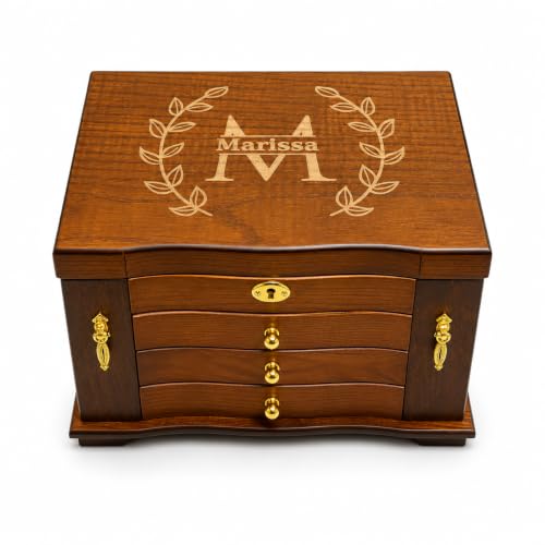 Mothers Day Gifts - Luxury Personalized Wooden Wedding Gifts for Women - Elegant Design Wooden Jewelry Box Handmade, Customized Jewelry Organizer - Laser Engraved Jewelry Box (Modern Designs)