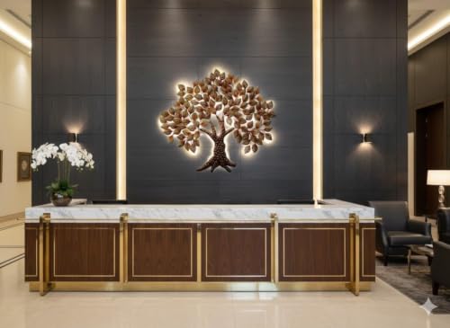 Image of Bharat Art Metal Iron Wall Art Decor for Home Bedroom Living room Cafe Interior Decorative | Elegant Wall Hanging Sculpture with LED Light | Gift Item | MAHOGANY Tree | 48x02x43 INCH | WD140-(A)