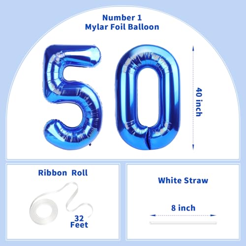 Image of Number Balloons Navy Blue Balloons - Giant Number 50 Balloon, Blue 50th Number Balloon Birthday Decorations for Him