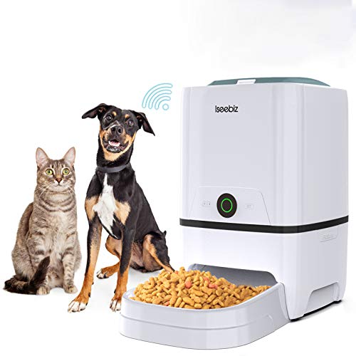Iseebiz Automatic Pet Feeder 5L Smart Feeder Dog Cat Food Dispenser with WiFi App Control,Voice Recording,Timer Programmable, Portion Control, IR Detect, 8 Meals Per Day for Small and Medium Pet