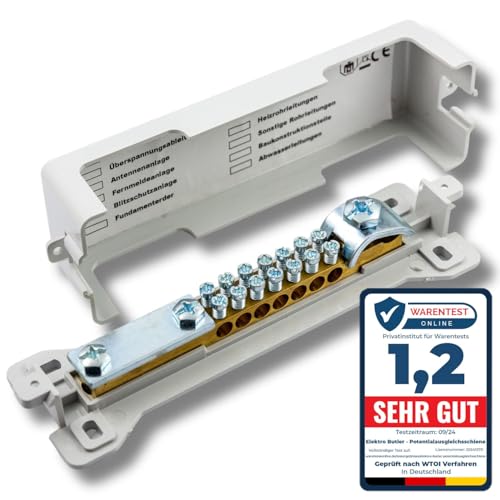 Elektro Butler Rail d'équilibrage de potentiel - Rail de mise à la terre - plombable - 9 connecteurs - Gris