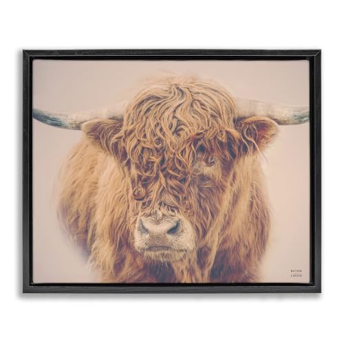 Winter Fog Brown Cow Farmhouse, 17 x 21 Inch Canvas in Floater Frame