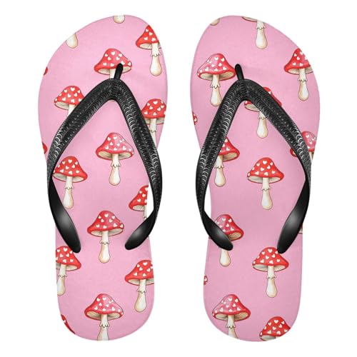 Sinestour Heart Mushroom Lightpink Flip Flops for Beach Thong Sandals Anti-slip Lightweight Flat Slippers for House Indoor Outdoor