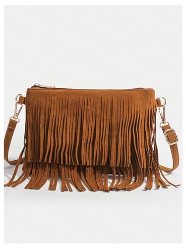OYOANGLE Women's Boho Suede Fringe Trim Crossbody Bags Tassel Hippie Western Cowgirl Bag4