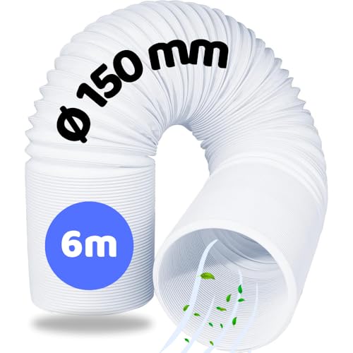 Home Melody Tubo de Escape 150 mm 6 m – PVC Flexible para Aire Acondicionado Portátil, Secadora, Campana Extractora, Extensión