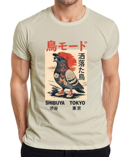 Image of Bird Mode Shibuya Tokyo Japan Pigeon Men's T-Shirt, natural, L